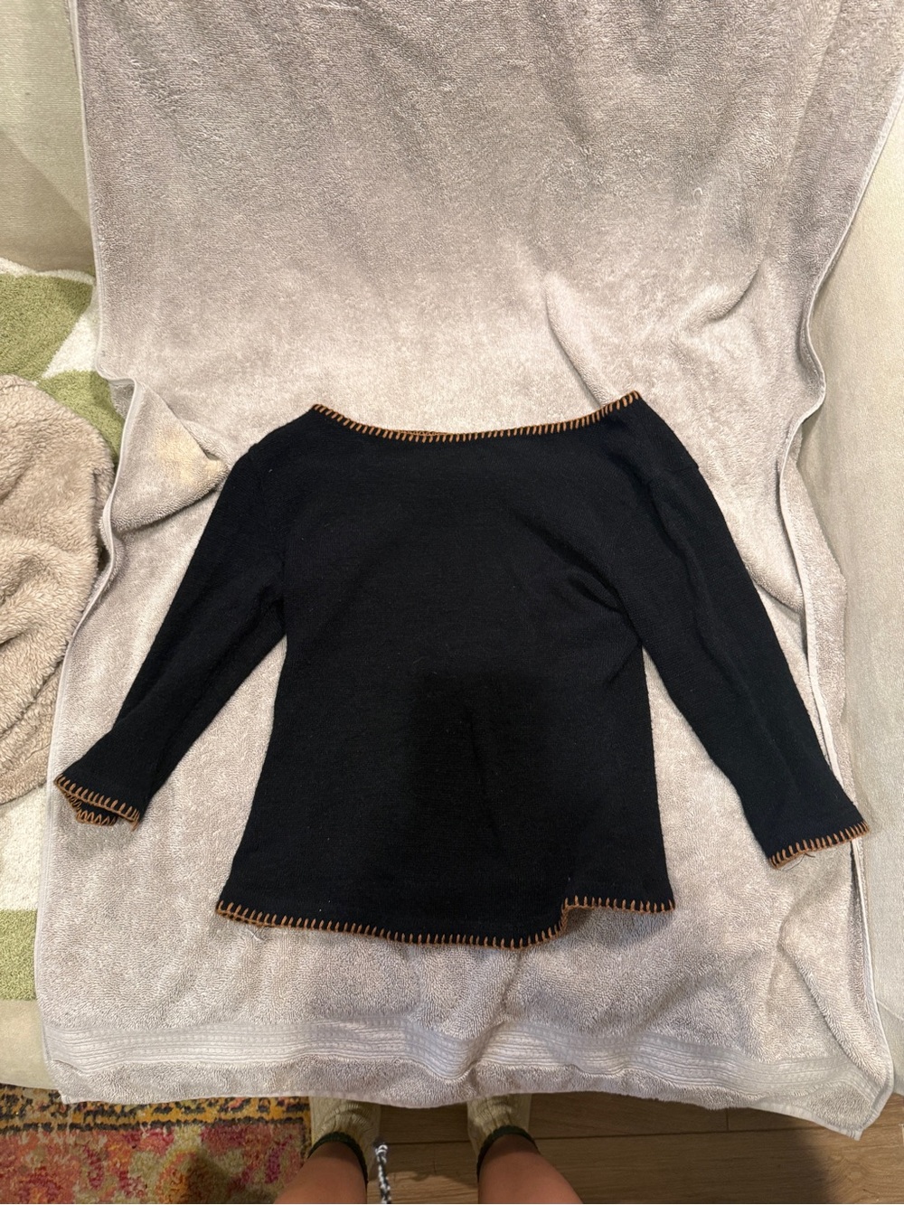 Black Boatneck Sweater with Contrast Stitching